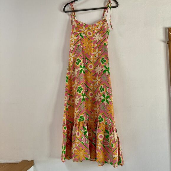 Kenny Flowers The Acapulco Silk Sweetheart Neckline Printed Midi Dress Sz. S - Picture 6 of 7